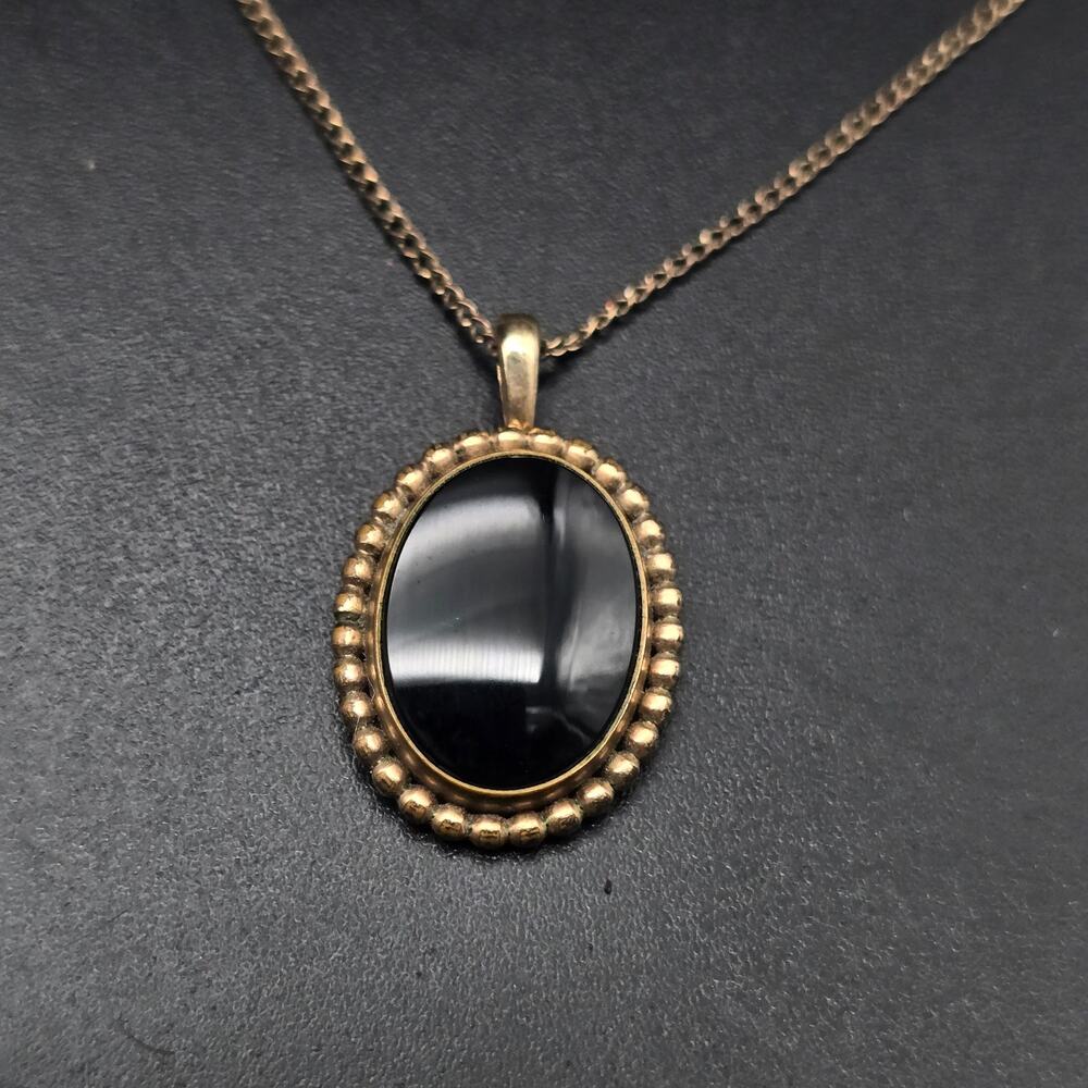 12K Gold Filled Black Onyx Pendant Necklace WRE Vintage